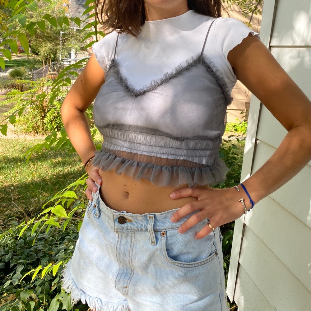 Sheer grey cropped tank from LF